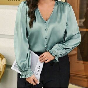French Flare Sleeves Satin Blouse